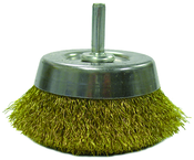 2-3/4" Crimped Wire Cup Brush - .0118 Brass; 1/4" Stem - Non-Sparking Wire Wheel - Sun Tool & Supply