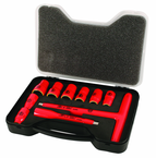 Insulated 3/8" Inch T-Handle Socket Set Includes: 5/16 - 3/4" Sockets and 5" Extension Bar and T Handle in Storage Box. 11 Pieces - Sun Tool & Supply