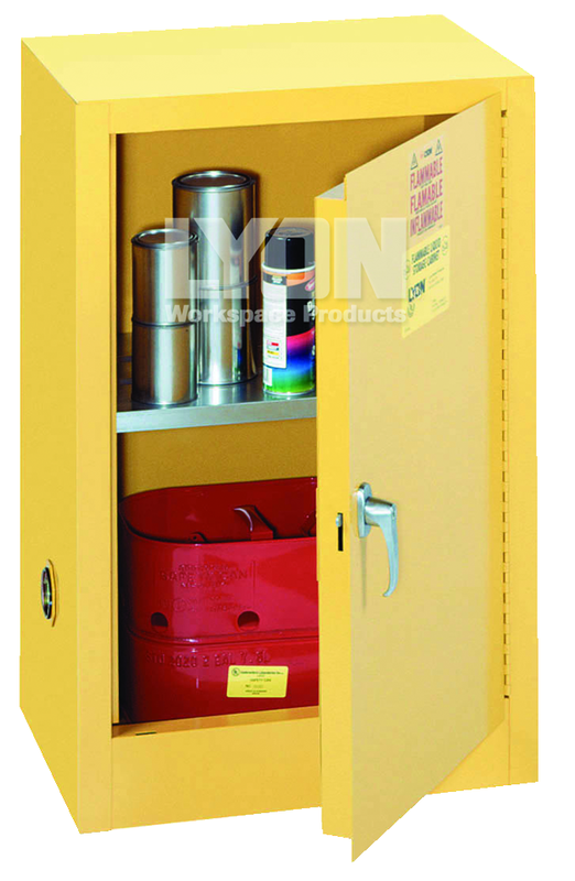 Compact Storage Cabinet - #5473 - 23-1/4 x 18 x 35" - 12 Gallon - w/one shelf, 1-door manual close - Yellow Only - Sun Tool & Supply