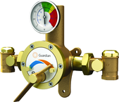 Guardian tempering valve blends hot and cold water to deliver tepid water. Flow capacity is 3.0 to 34 GPM, for use with a single emergency shower, or multiple eyewash, eye/face wash, eyewash/drench hose or drench hose units. - Sun Tool & Supply