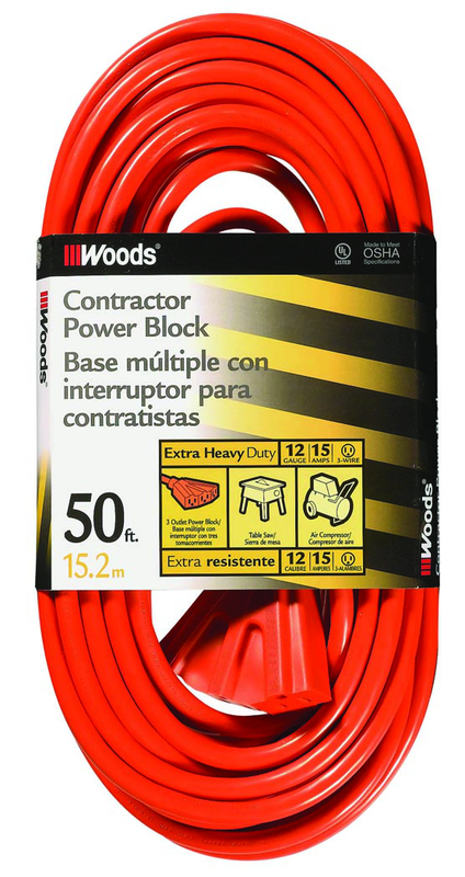 Extension Cord - 50' Extra HD 3-Outlet (Power Block) - Sun Tool & Supply