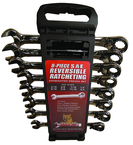 8 Piece - 5/16 to 3/4" - 15° Offset - Reversible Ratcheting Combination Wrench Set - Sun Tool & Supply