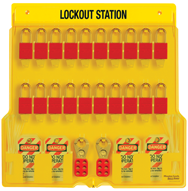 Padllock Wall Station - 22 x 22 x 1-3/4''-With (20) 3Red Steel Padlocks - Sun Tool & Supply