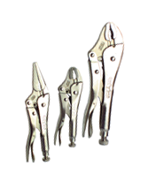 Locking Plier Set -- 3pc. Chrome Plated- Includes: 5"; 10" Curved Jaw / 6" Long Nose - Sun Tool & Supply