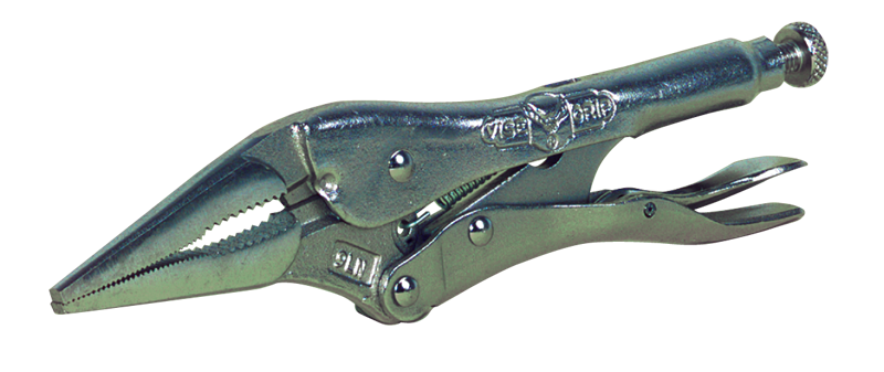 Long Nose Locking Pliers with Wire Cutter -- #9LN Plain Grip 3'' Capacity 9'' Long - Sun Tool & Supply