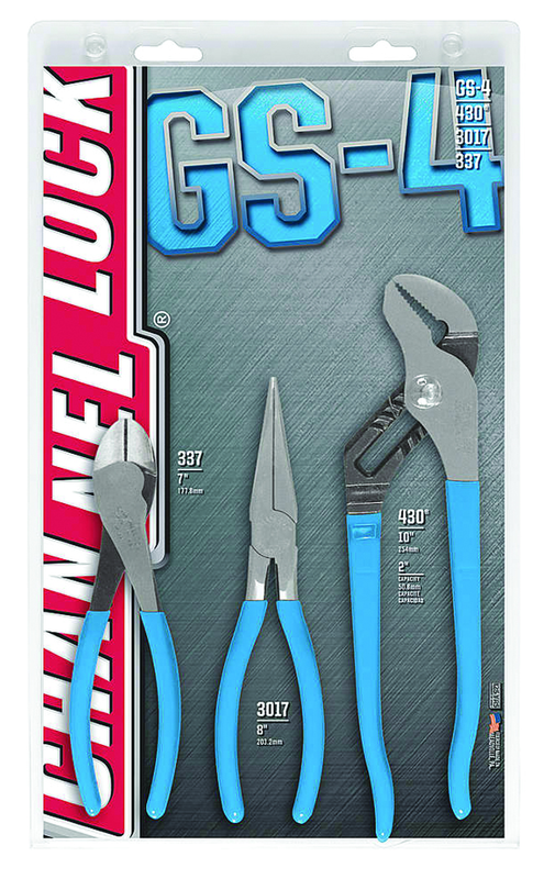 Channellock Combo Pliers Set -- #GS4; 3 Pieces; Includes: 7-1/2" Long Nose; 7" Cutting; 10" Tongue & Groove - Sun Tool & Supply