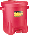 #937FL -- 14 Gallon Poly Oily Waste Can -- Self closing lid with foot lever -- Red HDPE - Sun Tool & Supply