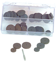 #707 Resin Bonded Rubber Kit - Small Wheel & Mandrel - Various Shapes - Equal Assortment Grit - Sun Tool & Supply