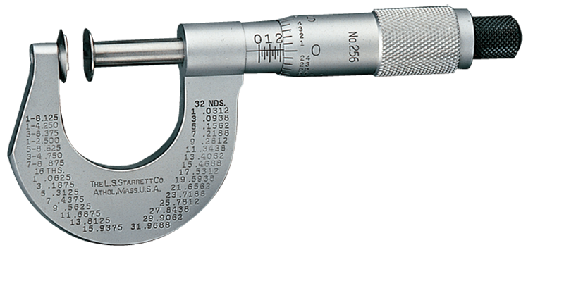 #256MRL-25 -  0 - 25mm Measuring Range - .01mm Graduation - Ratchet Thimble - High Speed Steel Face - Disc Micrometer - Sun Tool & Supply