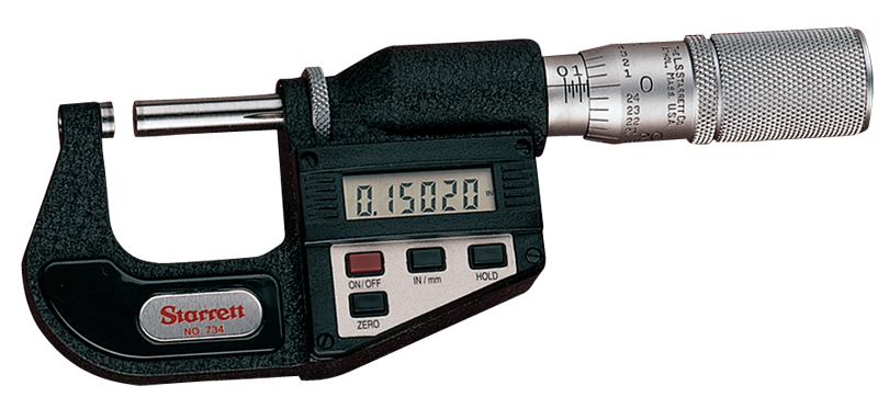 #733XFL-1 -  0 - 1" / 0 - 25mm Measuring Range - .00005/.001mm Resolution - Friction Thimble - Carbide Face - Electronic Outside Micrometer with Letter of Certification - Sun Tool & Supply