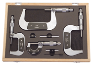 0 - 4'' Measuring Range - .0001 Graduation - Ratchet Thimble - Carbide Face - Outside Micrometer Set - Sun Tool & Supply