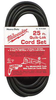 #48-76-4025 - Fits: Most Milwaukee 3-Wire Quik-Lok Cord Sets @ 25' - Replacement Cord - Sun Tool & Supply