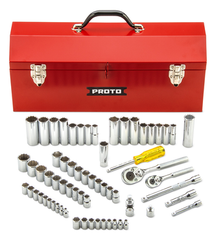 Proto® 1/4" & 3/8" Drive 65 Piece Socket Set- 6 & 12 Point w/Box J9971R - Sun Tool & Supply