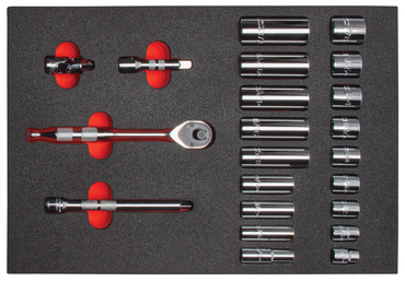 Proto® Foamed  3/8" Drive 22 Piece Socket Set w/ Precision 90 Pear Head Ratchet - Full Polish -6 Point - Sun Tool & Supply