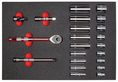 Proto® Foamed  3/8" Drive 22 Piece Socket Set w/ Precision 90 Pear Head Ratchet - Full Polish -6 Point - Sun Tool & Supply