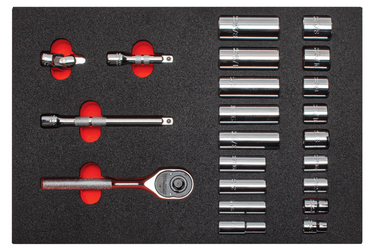 Proto® Foamed  3/8" Drive 22 Piece Socket Set w/ Classic Pear Head Ratchet - Full Polish - 6 Point - Sun Tool & Supply