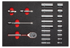 Proto® Foamed  3/8" Drive 22 Piece Socket Set w/ Classic Pear Head Ratchet - Full Polish - 6 Point - Sun Tool & Supply