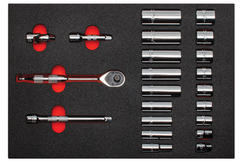 Proto® Foamed 3/8" Drive 22 Piece Socket Set w/ Precision 90 Pear Head Ratchet- Full Polish- 12 Point - Sun Tool & Supply