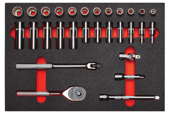 Proto® Foamed 3/8" Drive 29 Piece Combination Socket Set w/ Classic Pear Head Ratchet - Full Polish - 12 Point - Sun Tool & Supply