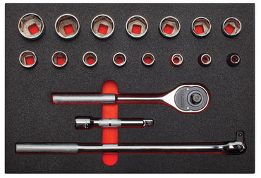 Proto® Foamed 1/2" Drive 18 Piece Socket Sets w/ Classic Pear Head Ratchet - Full Polish - 6 Point - Sun Tool & Supply