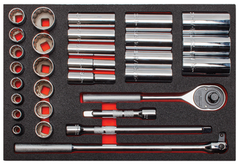 Proto® Foamed 1/2" Drive 30 Piece Socket Set w/ Classic Pear Head Ratchet - Full Polish - 12 Point - Sun Tool & Supply