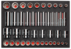 Proto® Foamed 1/2" Drive 65 Piece Combination Socket Set- Full Polish - 8 & 12 Point - Sun Tool & Supply