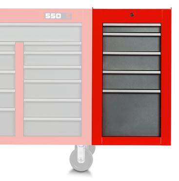 Proto® 550S Side Cabinet - 5 Drawer, Safety Red and Gray - Sun Tool & Supply