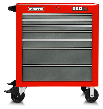 Proto® 550S 34" Roller Cabinet - 7 Drawer, Safety Red and Gray - Sun Tool & Supply