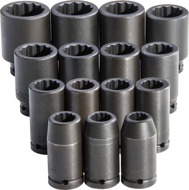 Proto® 3/4" Drive 15 Piece Deep Metric Impact Socket Set - 12 Point - Sun Tool & Supply