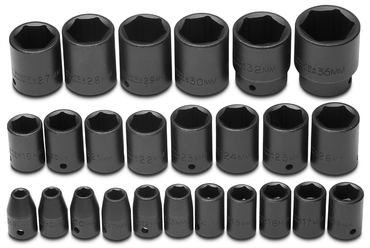 Proto® 1/2" Drive 25 Piece Metric Impact Socket Set - 6 Point - Sun Tool & Supply