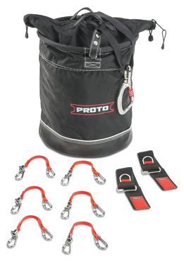 Proto® Tethering D-Ring Lift Bucket (300 lbs Weight Capacity) with D-Ring Wrist Strap System (2) JWS-DR and (6) JLANWR6LB - Sun Tool & Supply