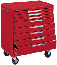 8-Drawer Roller Cabinet w/ball bearing Dwr slides - 40'' x 20'' x 34'' Red - Sun Tool & Supply