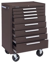 8-Drawer Roller Cabinet w/ball bearing Dwr slides - 39'' x 18'' x 27'' Brown - Sun Tool & Supply