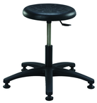 Round Polyurethane Stool - Standard Glides, 14" Soft Black Poly Seat, Pneumatic Hgt Adj, Black ABS Five Star Base, Desk Hgt 16.5"-21.5" - Sun Tool & Supply