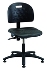 Polyurethane Task Stool - Adj. Contoured Bbackrest, Seat and Back Tilt, Glides Standard, Casters Optional, Pneu Hgt Adj, Contoured Waterfall Seat, Black Plastic ABS Base, Desk Hgt 17"-22.5" - Sun Tool & Supply