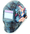 #41295 - Solar Powered Auto Darkening Welding Helment; Motorcycle Pin Up Girl Graphics - Sun Tool & Supply