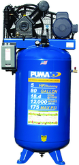 80 Gallon Vertical Tank Two Stage; Belt Drive; 5HP 230V 1PH W/Starter; 18.4CFM@175PSI; 530lbs. - Sun Tool & Supply