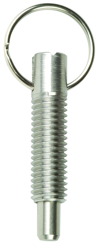 Hand Retractable Spring Plunger with Pull Ring - .75 lbs Initial End Force, 3 lbs Final End Force (3/8-16 Thread) - Sun Tool & Supply